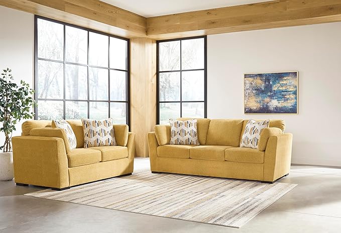 Signature Design by Ashley Keerwick Scandinavian Sofa with 4 Toss Pillows, Yellow