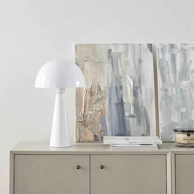 Nourison Home 16" White Metal Mushroom Table Lamp, Modern, Retro, Desk Light for Bedroom, Dining, Office, Entryway