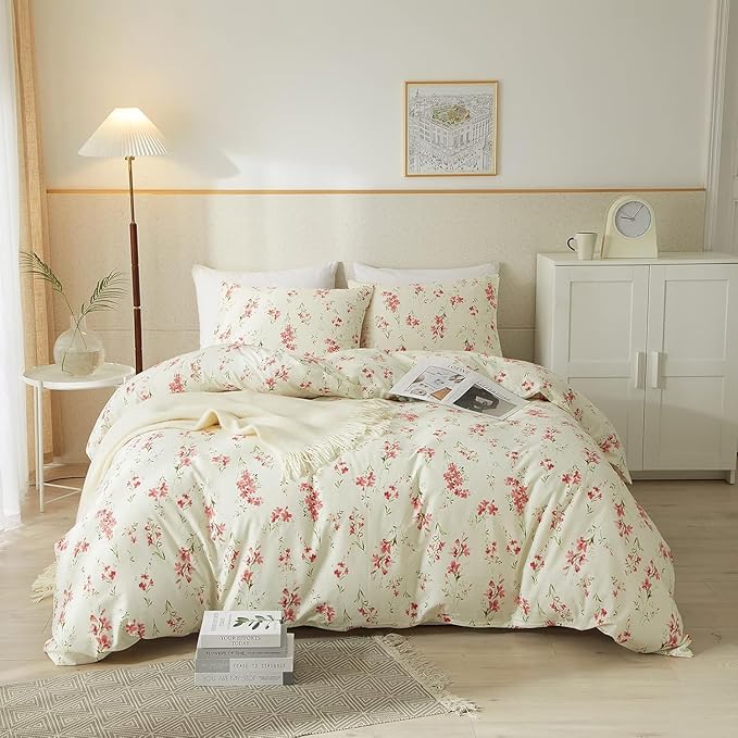 Girls Pink Floral Comforter Set Twin XL Boho Garden Floral Bedding Comforter Set Fluffy Soft Microfiber Flowers Comforter with 2 Pillowcases Chic Vintage Botanical Comforter Set All Season Twin XL