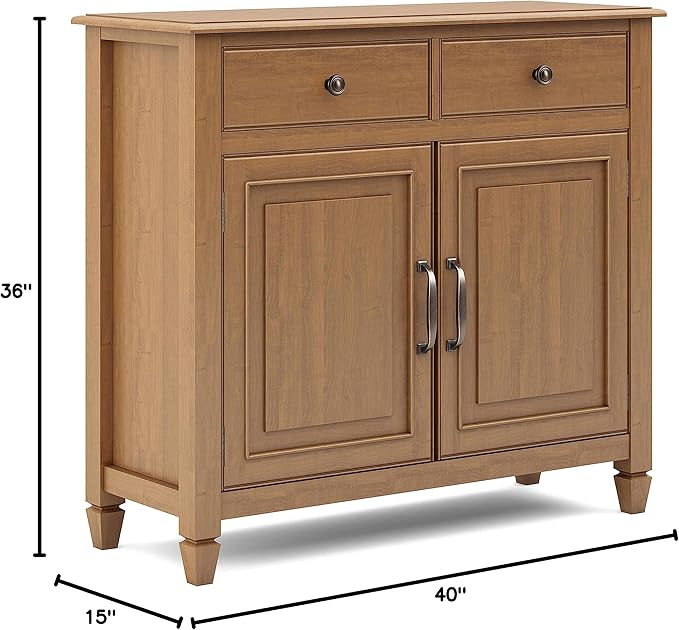 SIMPLIHOME Connaught 40-inch Wide Solid Wood Storage Cabinet in Light Golden Brown for Entryway, Living Room, Organizer for Hats, Gloves, Shoes, Keys, Slim Design, Traditional Style