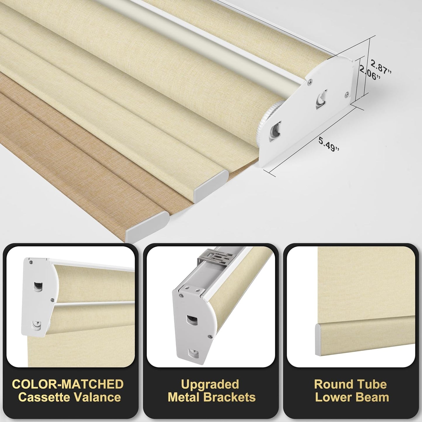 BERISSA Cordless Dual Roller Shades with Cassette Valance,Double Window Shades Blackout and Light Filtering Shades,Day and Night Roller Shades for Home Office Door.Linen Beige.56 W x 72" H