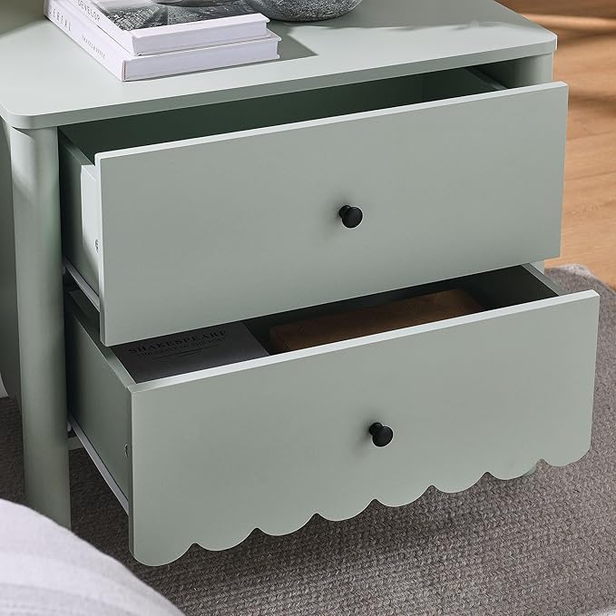Modway Emmeline Scalloped 2-Drawer Nightstand in Sage