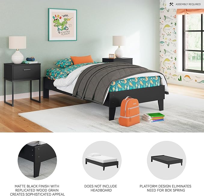 Signature Design by Ashley Socalle Casual Twin Platform Bed with Metal Slats, No Box Spring Needed, Black
