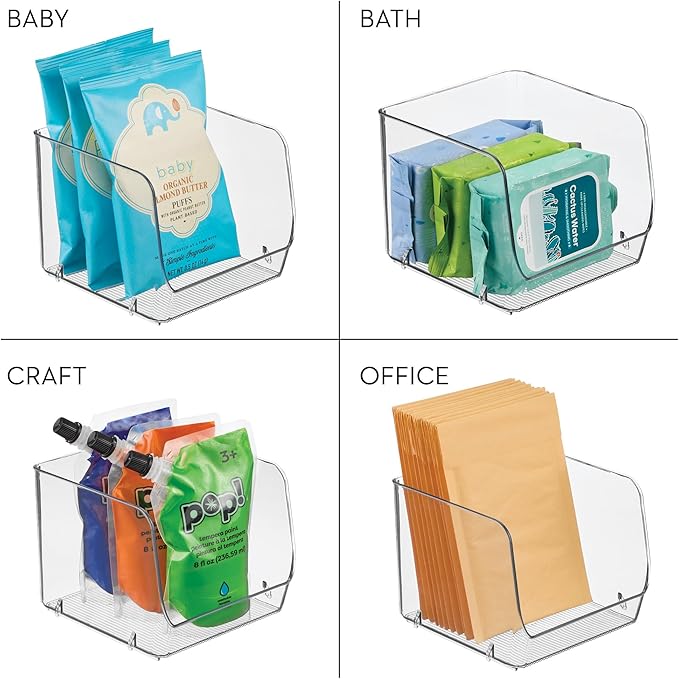 iDesign Stackable Open-Front Storage Bins for Kitchen and Pantry Organization - Set of 6 - Clear - Plastic