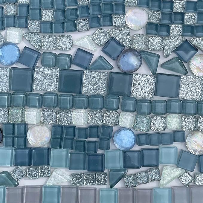 LITMIND 1.1 LB Gray Irregular Glass Mosaic Tiles with Backing, Assorted Mosaic Shapes for Creative Crafts – Ideal for Adult Mosaic Kits, Puzzles, and Artwork Projects
