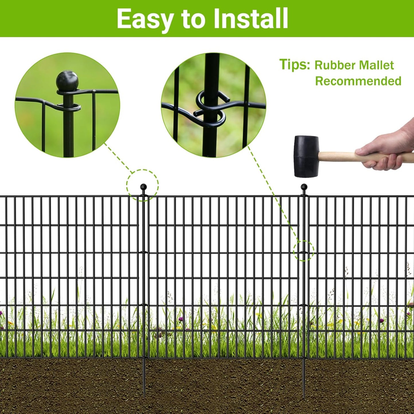 15 Panels No Dig Decorative Outdoor Garden Fence for Yard, 32 in(H) X 35.4 ft(L) Animal Barrier Fencing Rustproof Metal Wire Panel Border for Dog, Rabbits, and Patio Temporary Ground Stakes