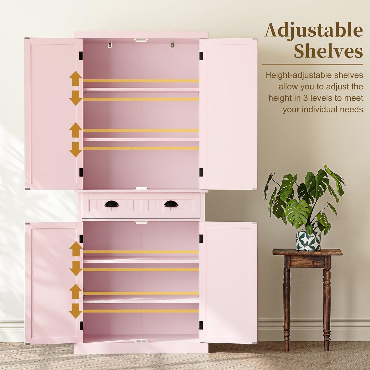 ARTPOWER 72" Tall Kitchen Pantry Storage Cabinet with Drawer and Adjustable Shelves, Pantry Cabinet for Kitchen, Bathroom or Hallway, Pink - Décor Diaries
