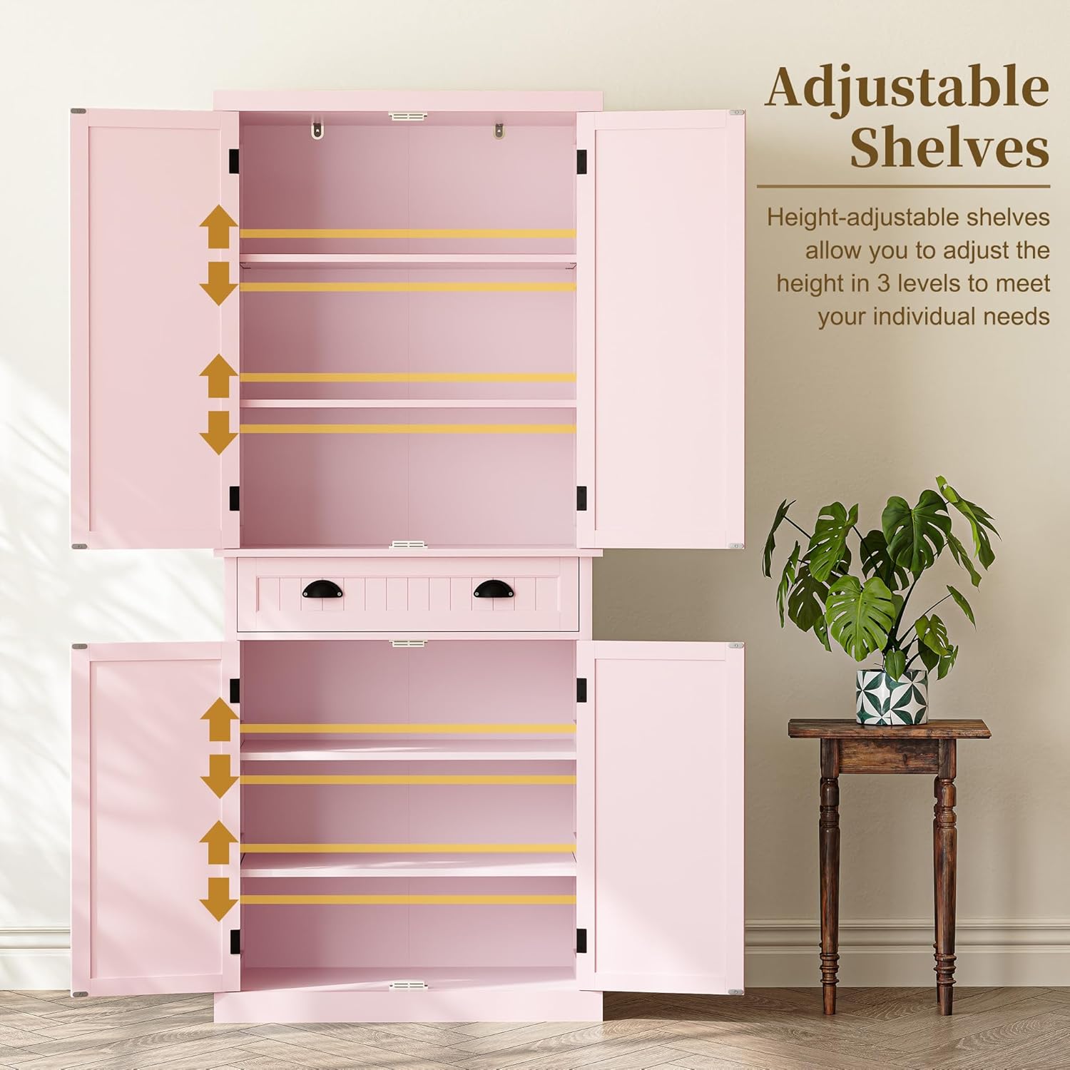 ARTPOWER 72" Tall Kitchen Pantry Storage Cabinet with Drawer and Adjustable Shelves, Pantry Cabinet for Kitchen, Bathroom or Hallway, Pink - Décor Diaries
