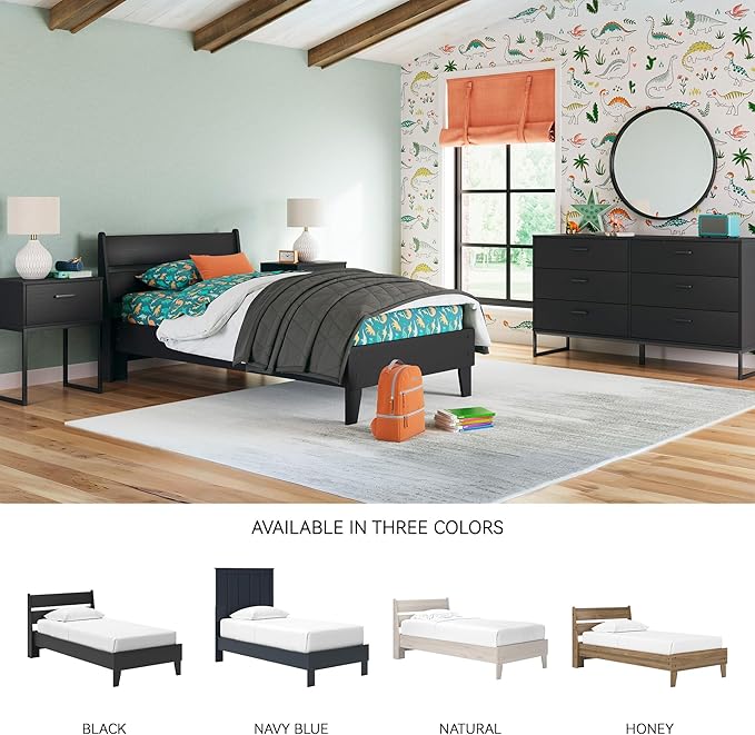 Signature Design by Ashley Socalle Casual Twin Panel Platform Bed, Foundation or Box Spring Not Needed, Black