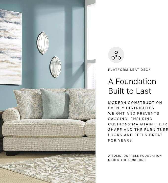 Signature Design by Ashley Monaghan Vintage Sofa with Accent Pillows, Reversible Cushions and Rolled Arms, Beige
