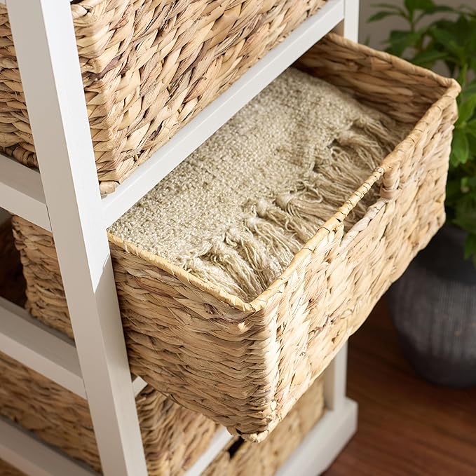 SAFAVIEH Home Collection Vedette Distressed White 5-Drawer Wicker Basket Storage Tower (Fully Assembled)