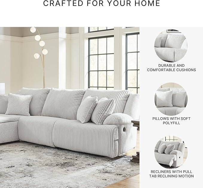 Signature Design by Ashley Top Tier Casual Manual Reclining Left-Arm Facing 3-Piece Sectional Sofa Chaise with 4 Accent Pillows, Light Gray