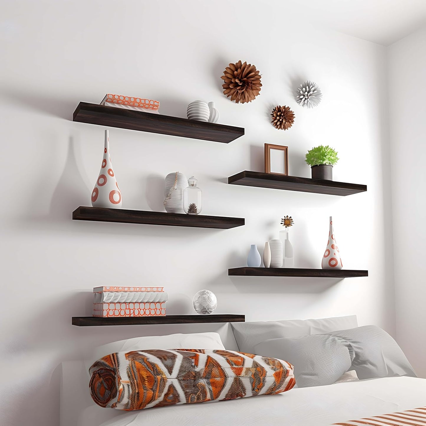 24 Inch Floating Shelves for Wall Rustic Brown Wood Wall Shelves for Bedroom Set of 4 - Décor Diaries