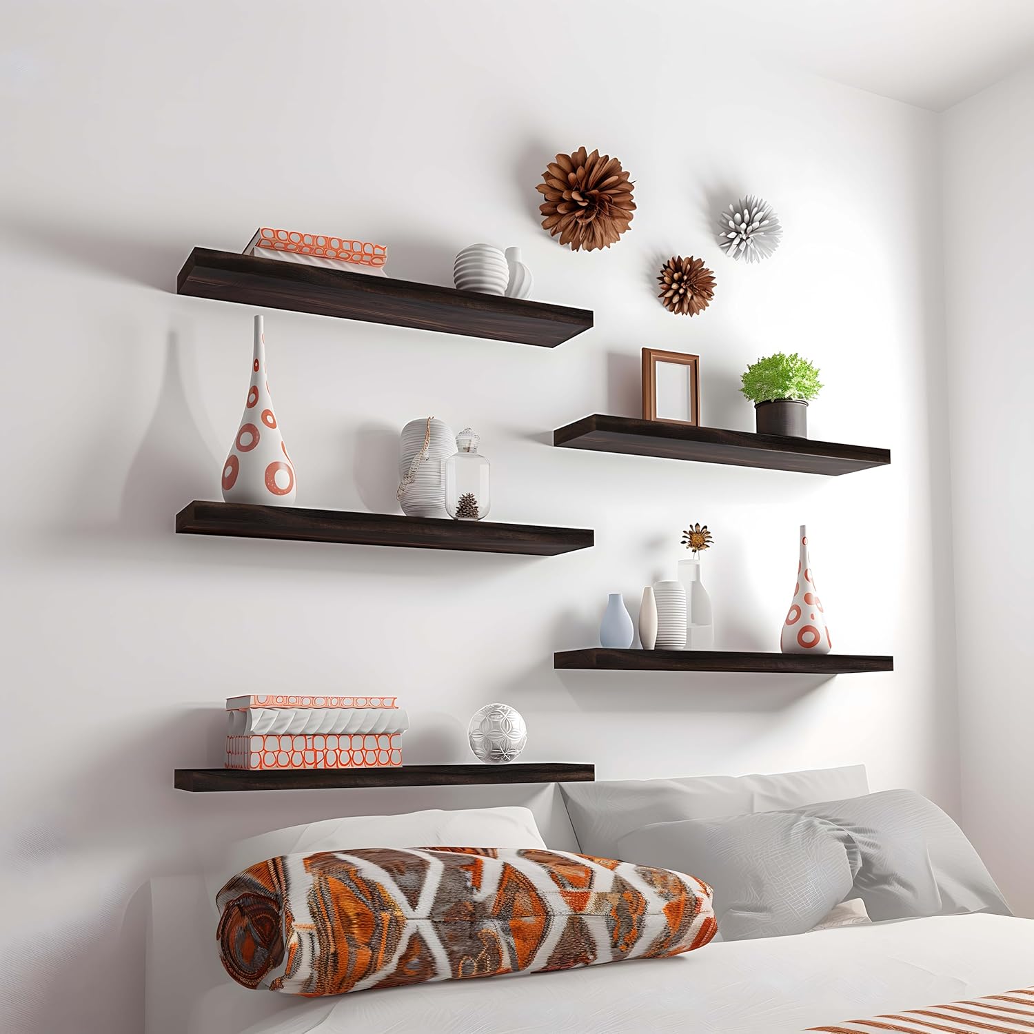24 Inch Floating Shelves for Wall Rustic Brown Wood Wall Shelves for Bedroom Set of 4 - Décor Diaries