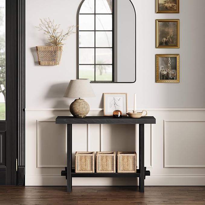 Nathan James Virgo Wood Accent Storage Console Sofa Table, for Entryway, Hallway or Living Room, Reclaimed Black Oak