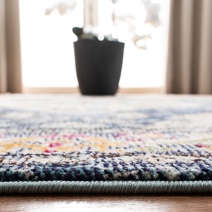 SAFAVIEH Monaco Collection Area Rug - 12' x 18', Navy & Light Blue, Non-Shedding & Easy to Clean, Distressed Medallion Design, Ideal for Living Room, Bedroom, Dining Space (MNC243N)