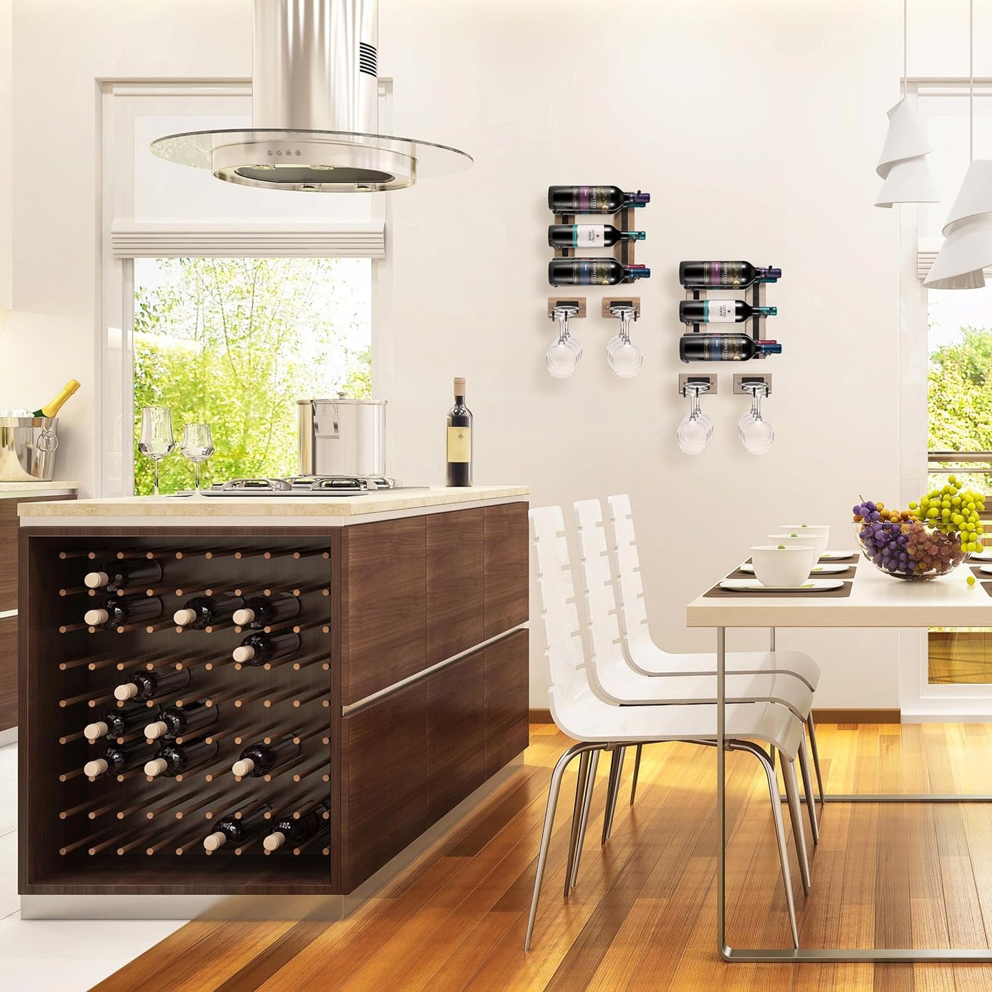 Sorbus Wall Mounted Wine Glass Stemware Rack Set - Wire & Wood Wine Rack Wall Mounted for Wine Glasses, Champagne Glasses, and Drinkware - Complete Your Home Bar & Kitchen Storage, Grey