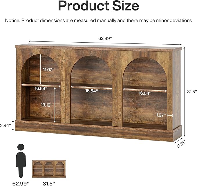 Tribesigns Farmhouse Console Table, 63-Inch Long Entryway Table with 3 Tier Storage, Wooden Rectangular Sofa Table Behind The Couch for Entrance, Hallway, Living Room, Brown | Entryway Table, 3 Tier Storage, Rectangular, Sofa Table, Behind The Couch, E...