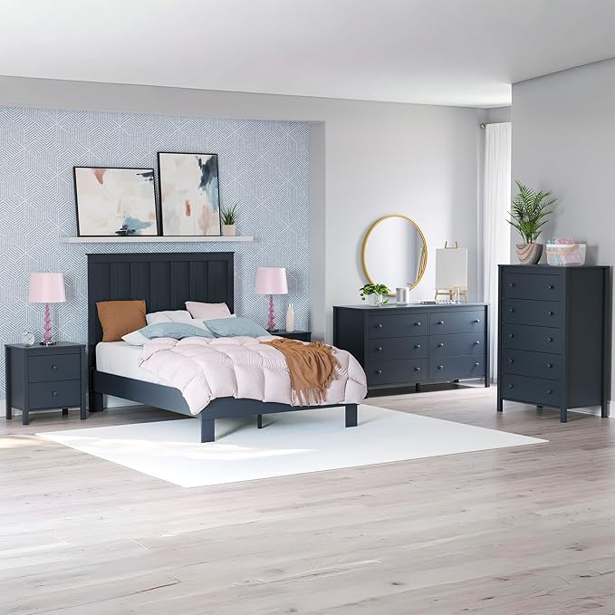 Signature Design by Ashley Simmenfort Casual Full Platform Bed, Matte Finish, Shaker Style, Navy Blue, Shiplap-Style Headboard, Coastal, Adjustable Height, Foundation or Box Spring Not Needed, Blue