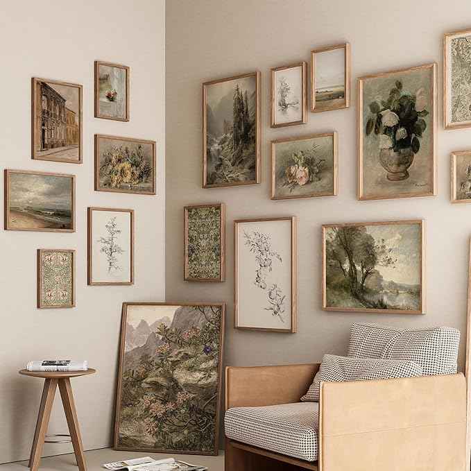 16 PCS Vintage Wall Art Decor, Farmhouse Wall Prints for Bedroom, Rustic Posters for Room Aesthetic, Wall Collage Kit Pictures for Living Room, Cottagecore Dorm Gallery Home Decor