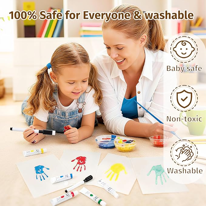 Emfogo 360 Rotating Family Handprint Kit, DIY Craft Keepsake Wooden Frame, Baby Footprint Kit, 5 Paint Colors Included, Non-Toxic Paints&Transparent Sheets, Gifts for Handprint Family Keepsake（Brown