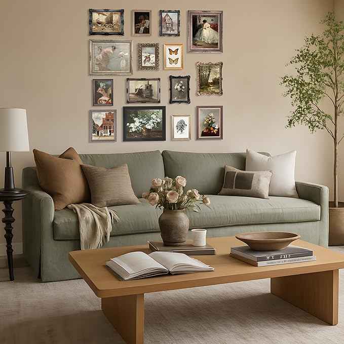LANCHI95 15PCS Vintage European Gallery Wall Art Set, Classic French Country Painting Prints, Rustic Antique Home Decor, Moody Floral & Landscape Wall Art for Living Room Bedroom (UNFRAMED) Vintage 16