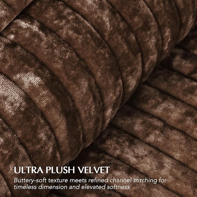 EVERGRACE Velvet Quilt Set King Size, Luxurious Soft Striped Channel Bedding Set, Lightweight Velvet Comforter for All Season, Oversized Bedspread Coverlet with 2 Matching Shams, Rust Brown