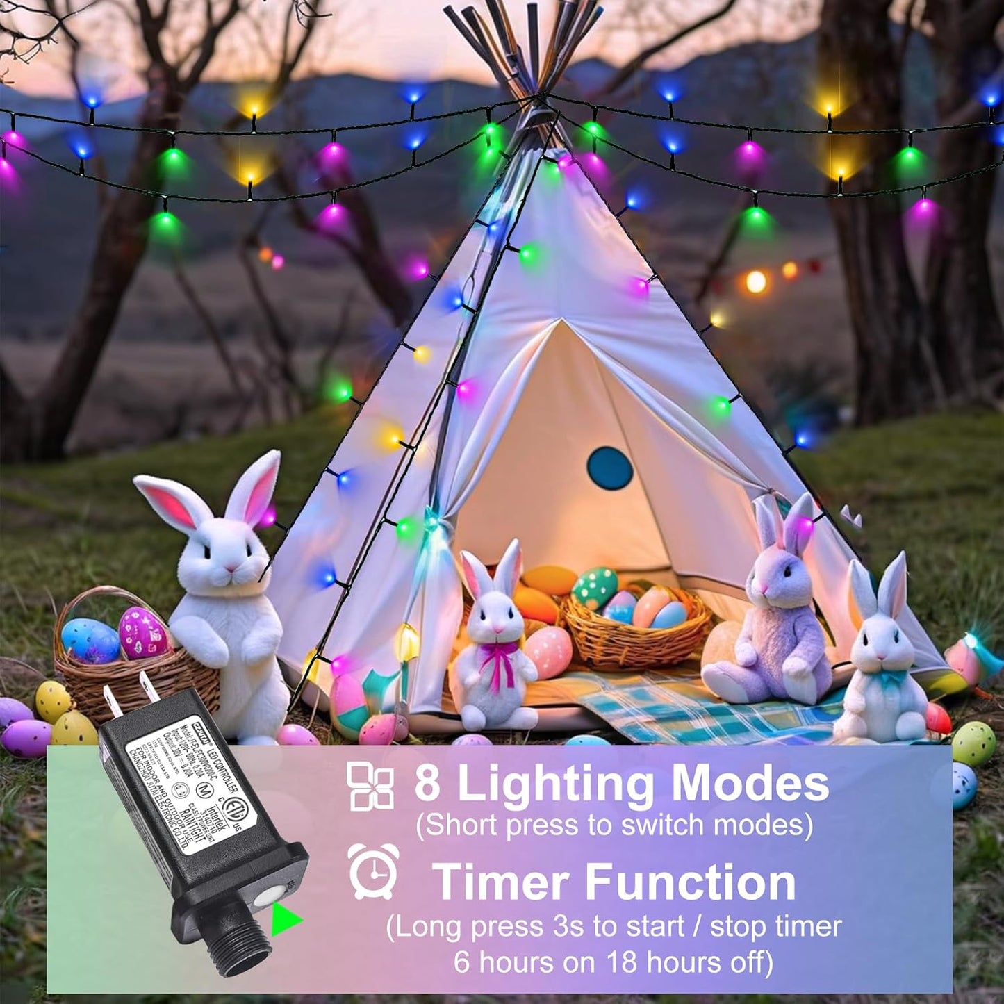 Christmas Lights Outdoor, 66FT 200 LED Christmas Tree Lights with 8 Modes Waterproof, Connectable Twinkle String Light Green Wire for Indoor Patio Yard Party Holiday Decor, Pastel Multicolor