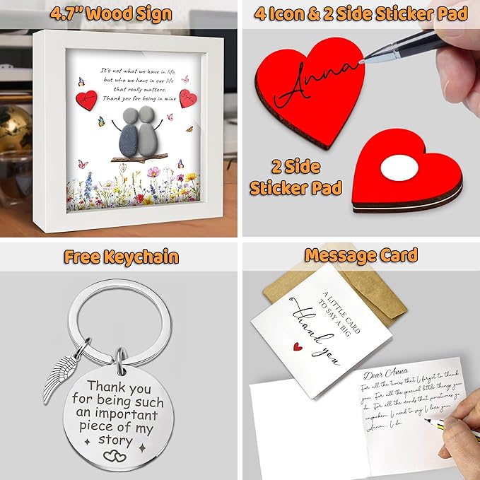 Bestfriend Gifts for Women, Pebble Art Bestie Frame Wall Art, Thank You Soul Sister Keychain, Appreciation Birthday Friendship Gifts for Sisters, BFF, Besties, Friends, Valentines Day Decor S93-47