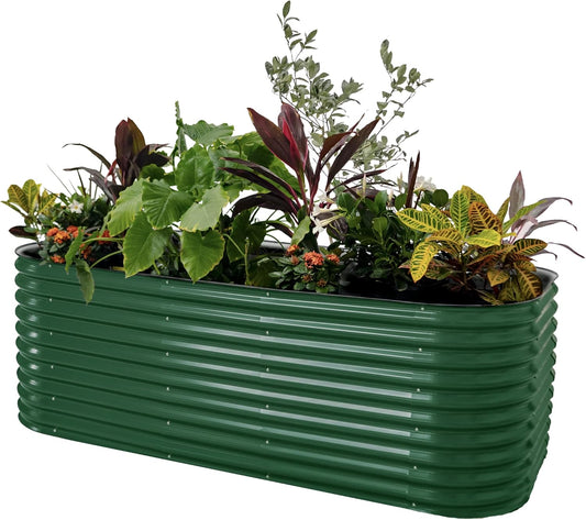 Vego garden 32" Extra Tall Raised Garden Bed Kits, 10 in 1 Modular Raised Planter Box for Vegetables Flowers Fruits Oval Metal Raised Garden Bed- British Green