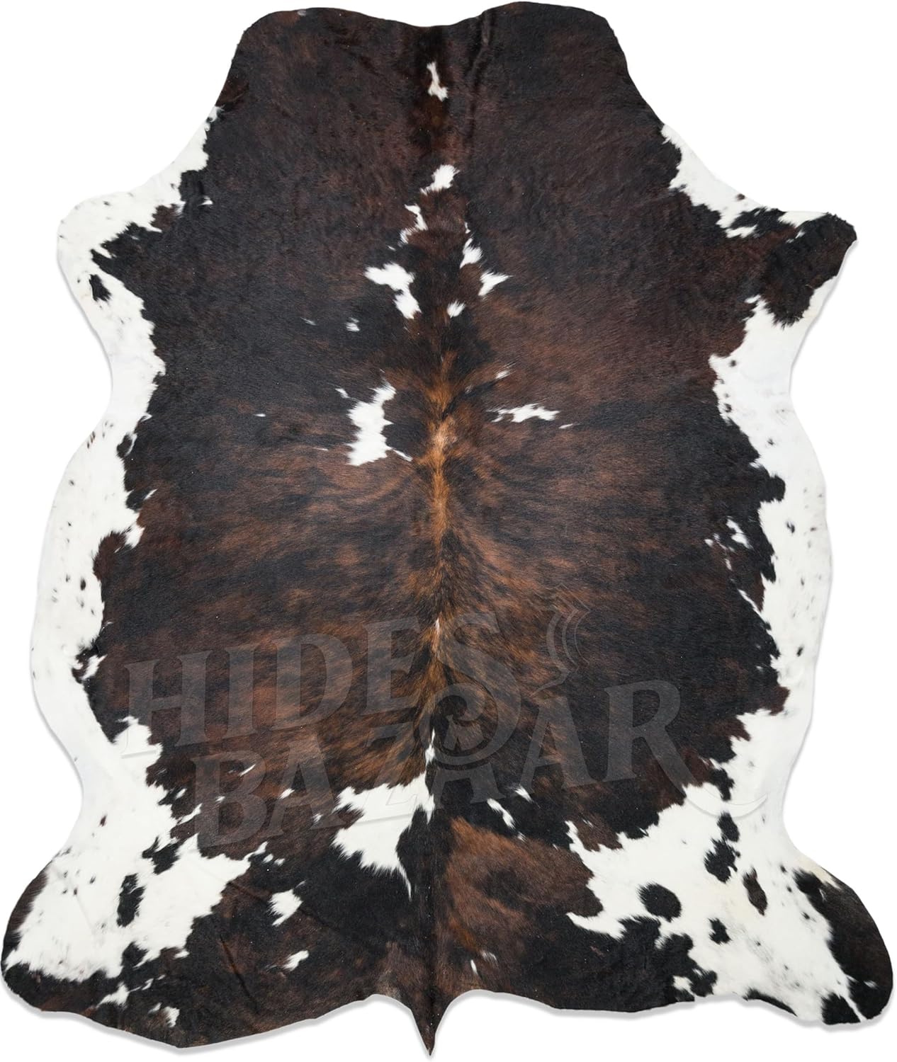 Natural Cowhide Rug for Home & Office Premium Dark Tricolor Cowhide Rug with Unique Dark Brown, Black & White Patterns- Cow Hide Rugs Made with Tanned Leather - Cow Hide Rugs 6x7-8 ft