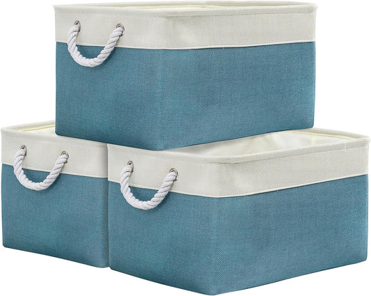 TheWarmHome Storage Baskets for Organizing - Extra Large 3 Pack 17x14x10 inch Storage Bins for Shelves Closet Nursery Bathroom Bedroom Baby Clothes Dog Toy Home Organization (White & Green)
