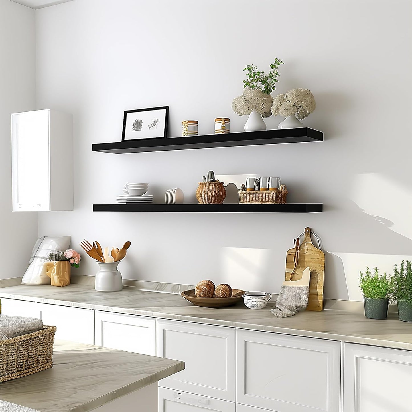 48 Inch Floating Shelves for Wall Rustic Black Wood Wall Shelves for Bedroom Set of 4 - Décor Diaries