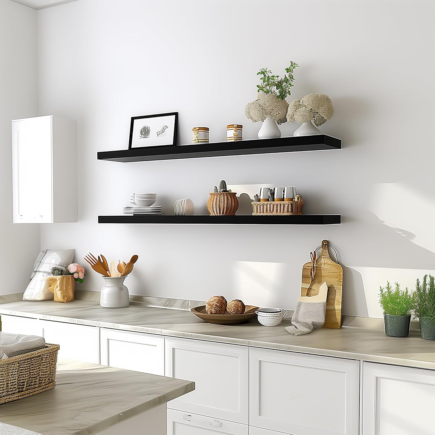 48 Inch Floating Shelves for Wall Rustic Black Wood Wall Shelves for Bedroom Set of 4 - Décor Diaries