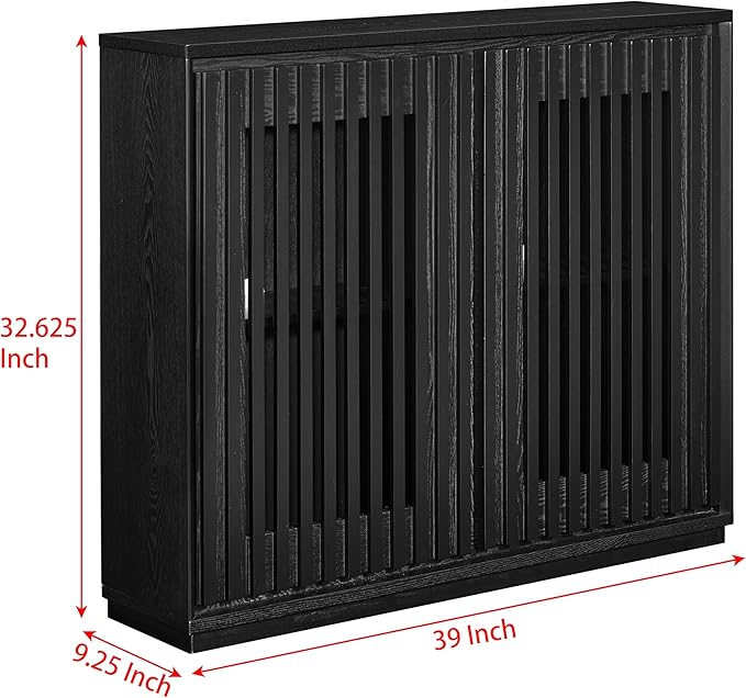 KEIKI 39" Mid Century Modern Fluted Hollowed Out Sideboard Cabinet with 2 Outlet Holes, Buffet Cabinet with Storage, Storage Cabinet for Living Room, Entryway, Hallway, Dining Room, Kitchen, Black