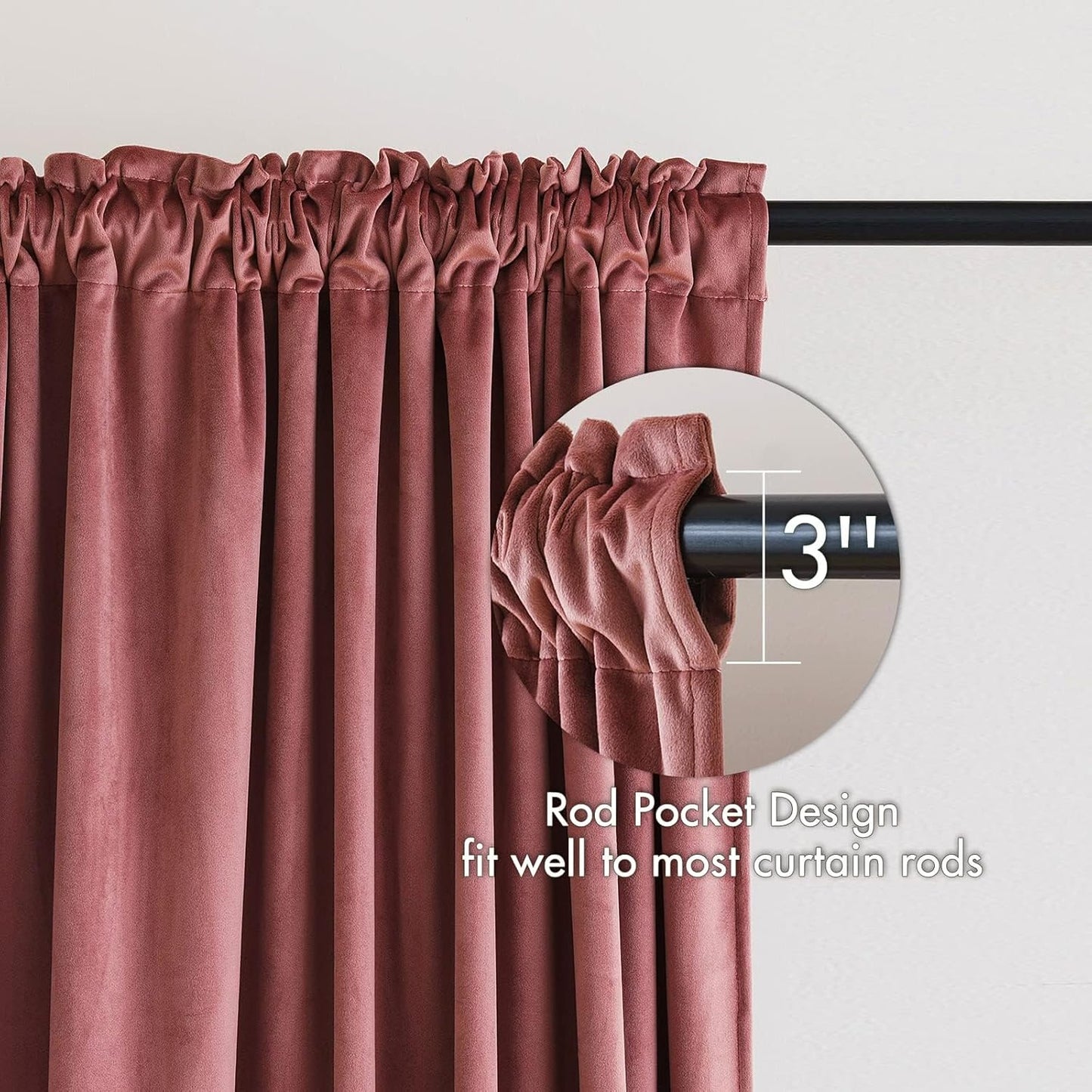 MIULEE Dusty Rose Pink Velvet Curtains Thermal Insulated Blackout Curtain Drapes for Bedroom Living Room Darkening 80 Inches Long Curtains Panels Rod Pocket Set of 2