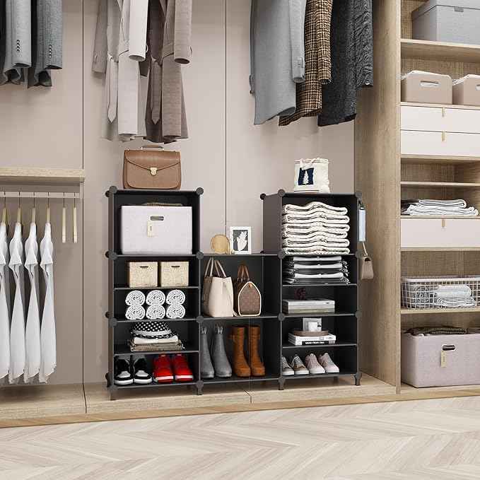 AWTATOS Closet Organizer, 8 Cube Closet Organizers and Storage, Closet Storage Shelves, Clothes Storage Organizers for Closet Bedroom Living Room Office Black
