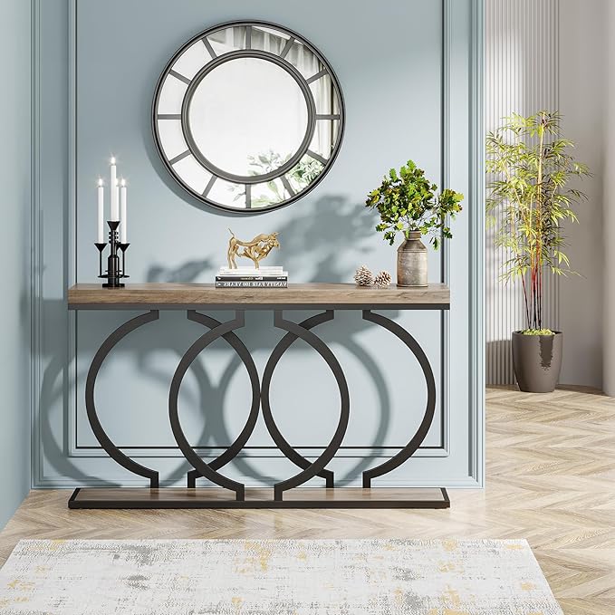Tribesigns Console Table, 55-Inch Industrial Entryway Table with Geometric Metal Frame, Narrow Long Wood Accent Sofa Table for Living Room, Entrance, Hallway, Vintage Grey