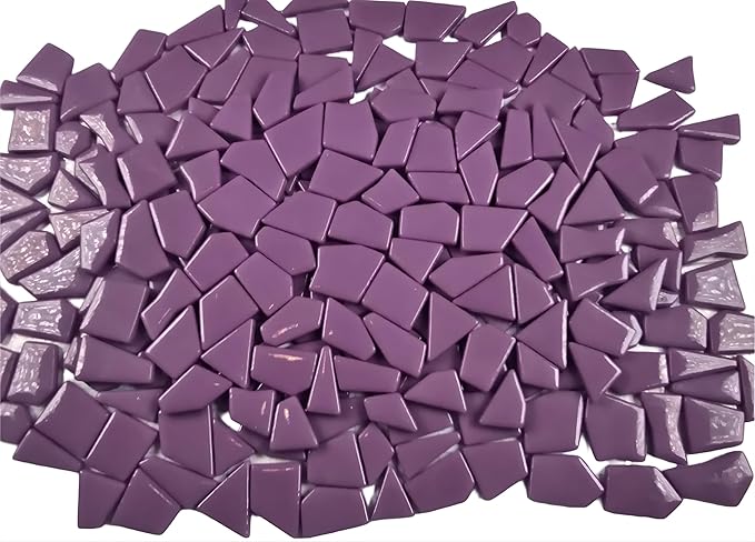 Irregular Glass Mosaic Tiles Bulk 500g Glossy and Iridescent Mosaic Glass Tiles for DIY Projects and Arts and Crafts Solid Colors and Mixes (Glossy Purple)