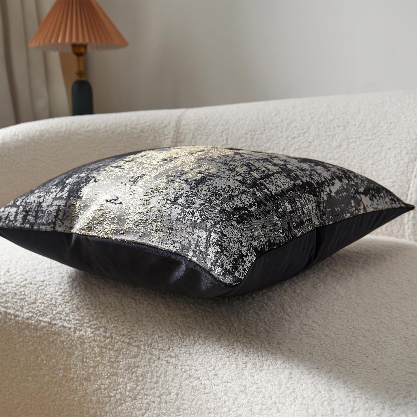 THE-TINOART Charcoal Gray & Black Pillow Cover 20x20 - Gold Embroidered Luxury Jacquard, Modern Reversible Throw Pillow Cover for Sofa/Bed, Velvet Backing