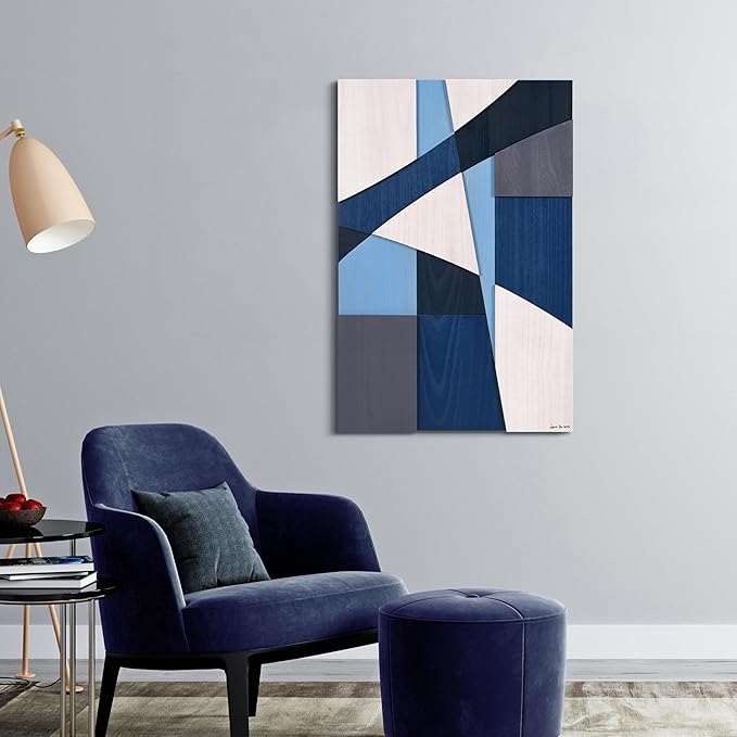 Empire Art Direct Whispers of Blues I & II Hand Made & Hand Finished Solid Paulownia Wood Abstracts Set