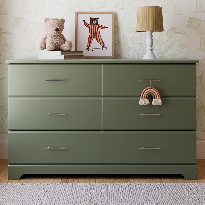 Storkcraft Brookside 6-Drawer Dresser (Olive) – GREENGUARD Gold Certified, Green Dresser for Bedroom, Kids & Nursery Storage Chest, Safety Interlocking Drawers, Pre-Installed Tracks, Kids Chest