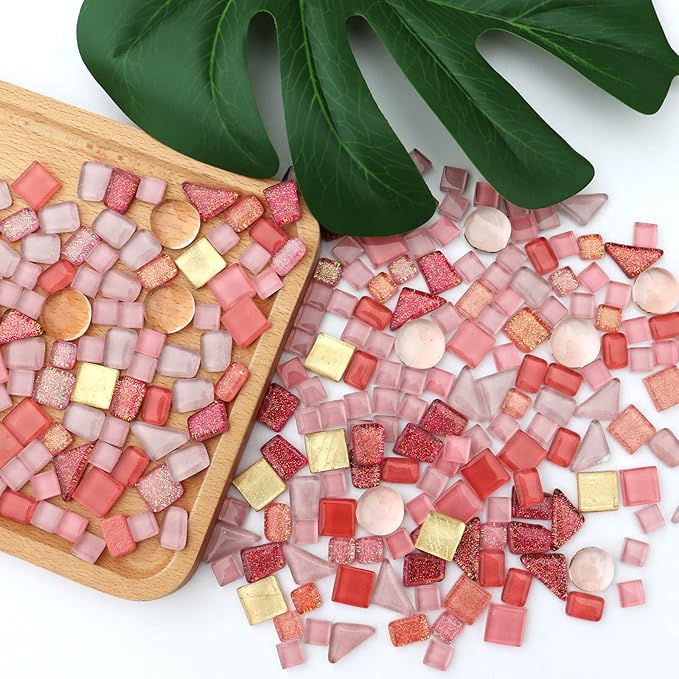 LITMIND 1.1LB Pink Mixed Irregular Crystal Glass Mosaic Tiles for Crafts - Perfect for Mosaic Art Projects, Puzzles, and Home Décor