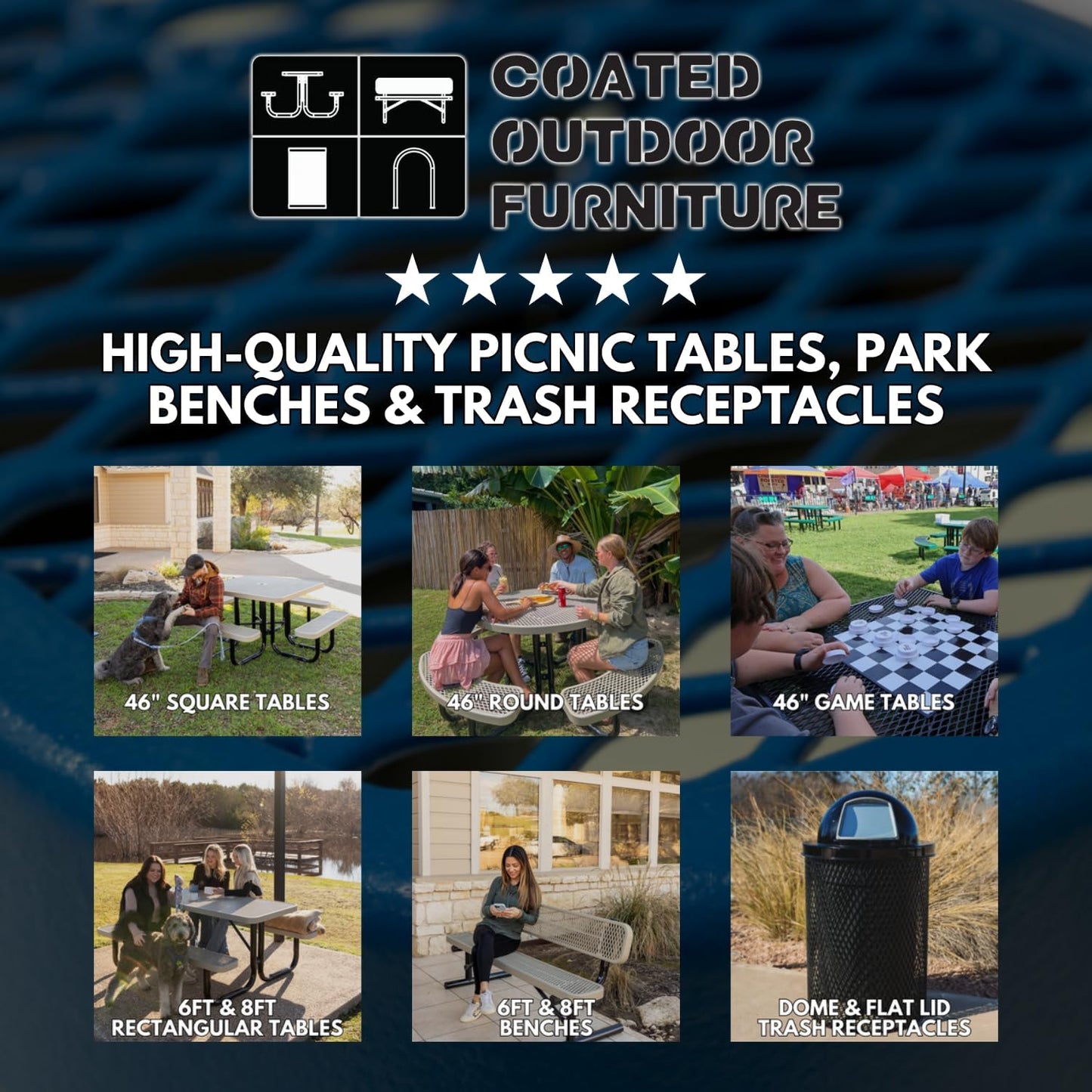Coated Outdoor Furniture Heavy-Duty Portable Outdoor Picnic Table with Umbrella Hole, Punched Steel Commercial-Grade Patio Dining Furniture Made in America (46" Round Top, Yellow)