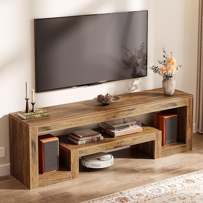 Tribesigns 63-Inch TV Stand for 55/60/65/75-Inch TVs, Farmhouse Entertainment Center with Open Storage Shelves, Wood Television Console for Living Room, Bedroom