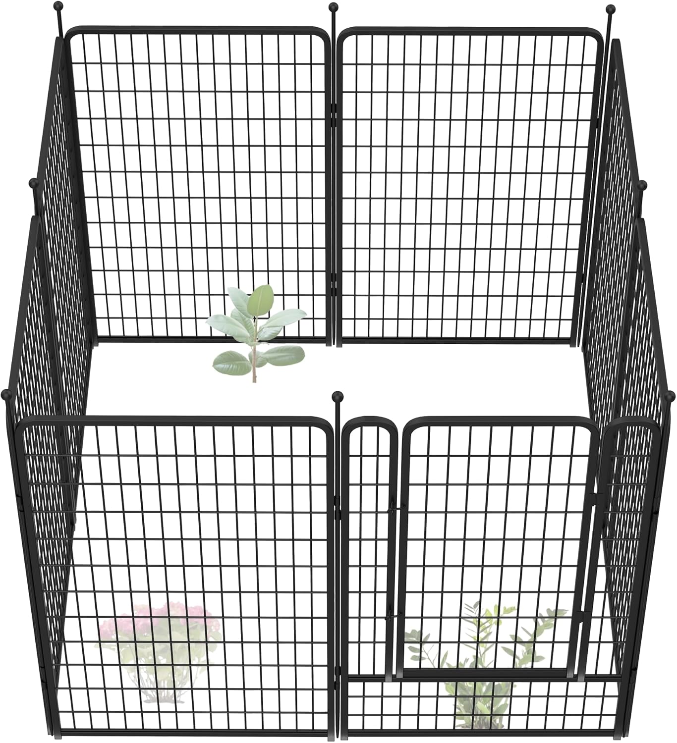 FXW Garden Fence Outdoor for The Yard – 50in(H) x 20.0ft(L) Heavy Duty Metal Animal Barrier for Dog and Rabbit, Decorative Dog Fence, 8 Panels, Black