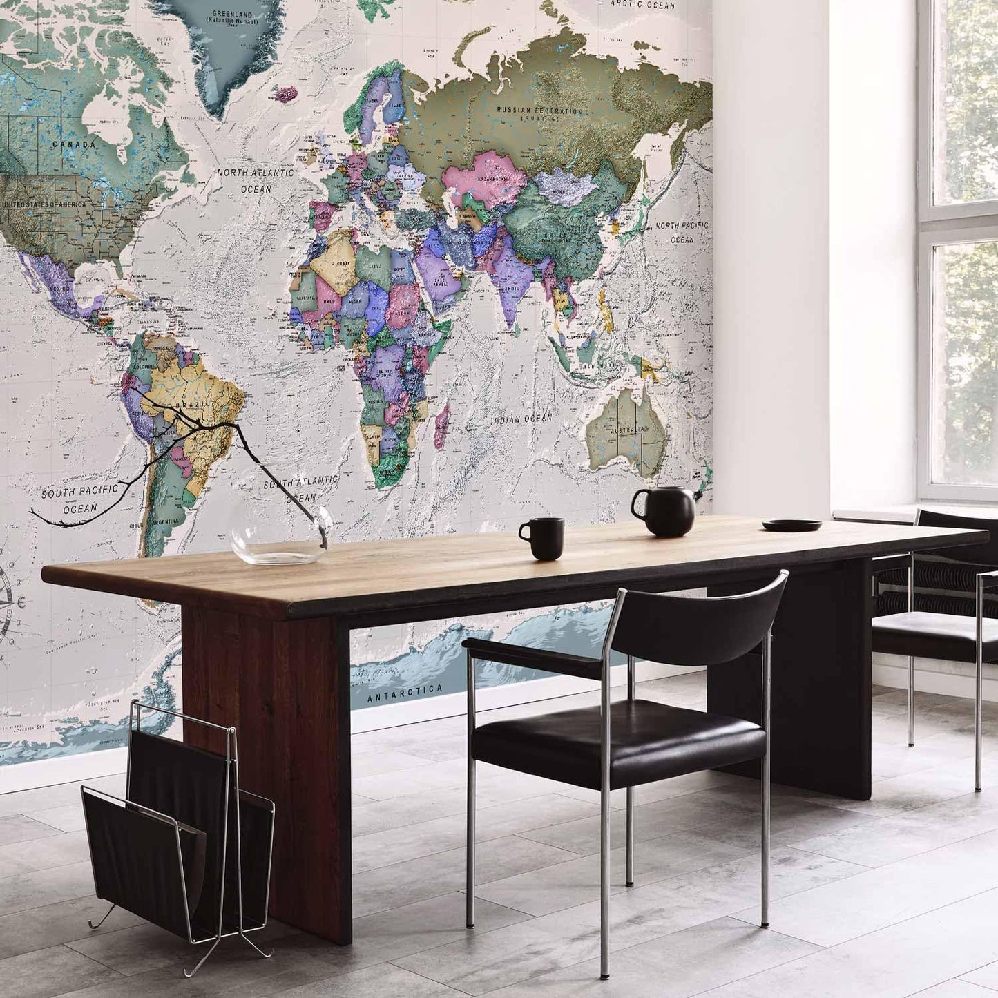 artgeist Wall Mural World Map 177x124 in - XXL Non-Woven Wallpaper Fleece Wall Decor Photo Print Picture Image Design Home Map of The World k-A-0380-a-a