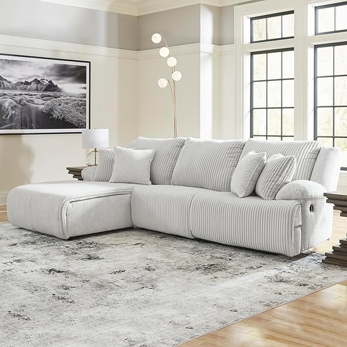 Signature Design by Ashley Top Tier Casual Manual Reclining Left-Arm Facing 3-Piece Sectional Sofa Chaise with 4 Accent Pillows, Light Gray