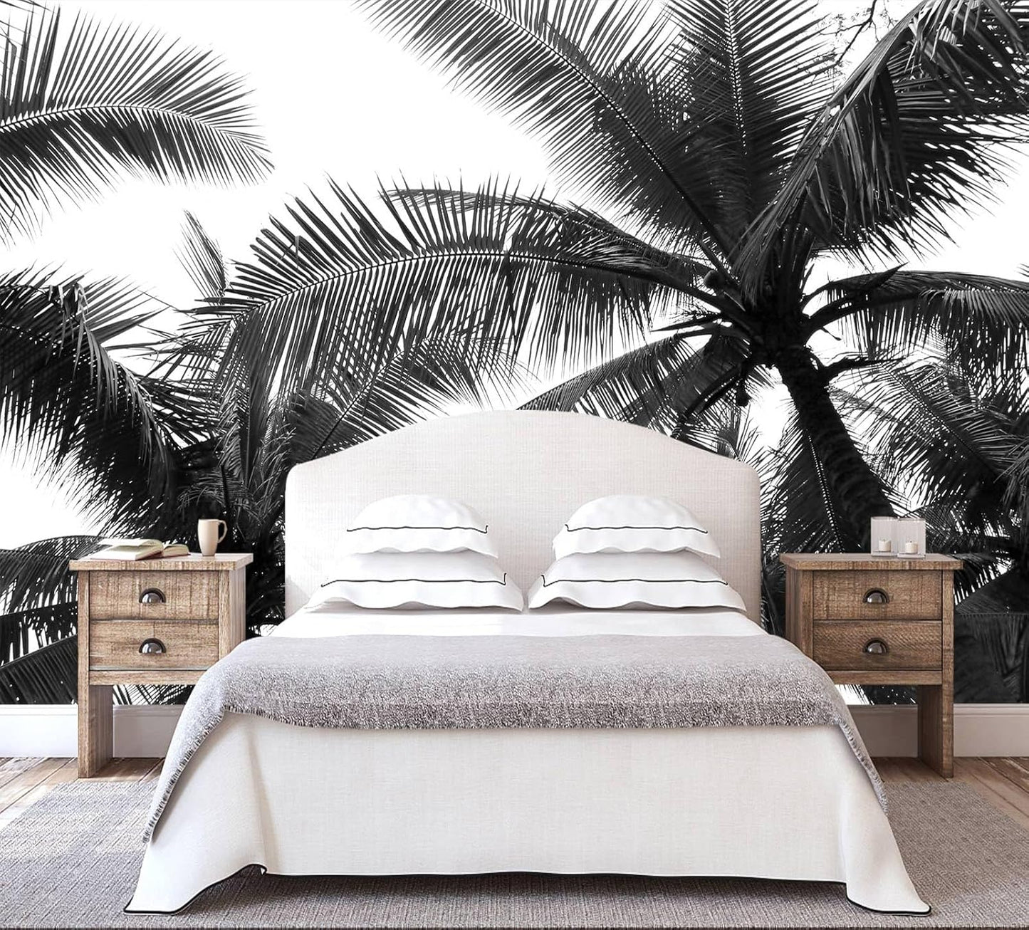 Black Palm Tree Wallpaper Bedroom Beautiful Tropical Plant Leaf Wall Mural Living Room (Not Peel and Stick)