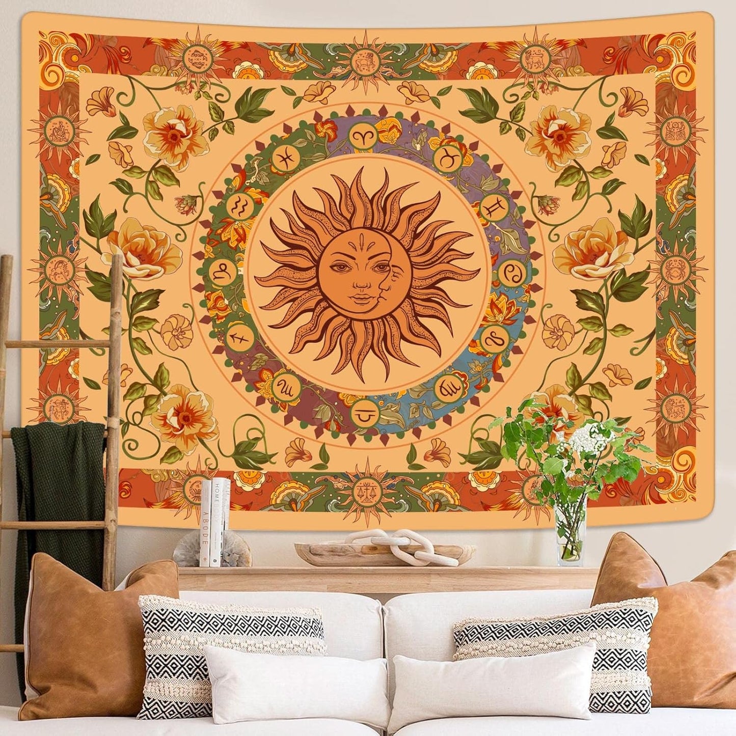Aipon Vintage Sun Tapestry for Classroom Rainbow Boho 70s Sunshine Sunset Tapestries Wall Hanging Aesthetic Retro Tapestrys for Living Room Dorm (60'' × 50'', Orange)